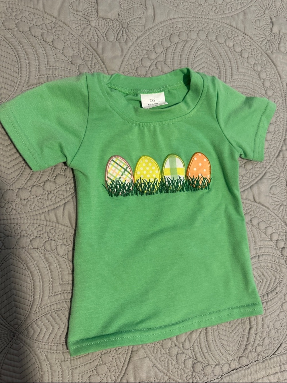 Green Kids T-Shirt with Easter Egg Applique